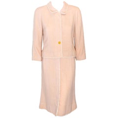 Chanel Peach Wool Blend Skirt Suit with White Trim 36