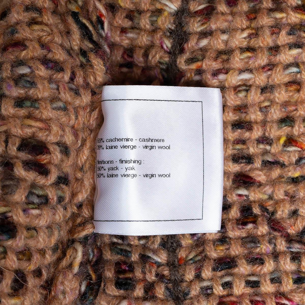 CHANEL peachy brown cashmere 22K FLORAL INTARSIA KNIT Jacket 36 XS 6