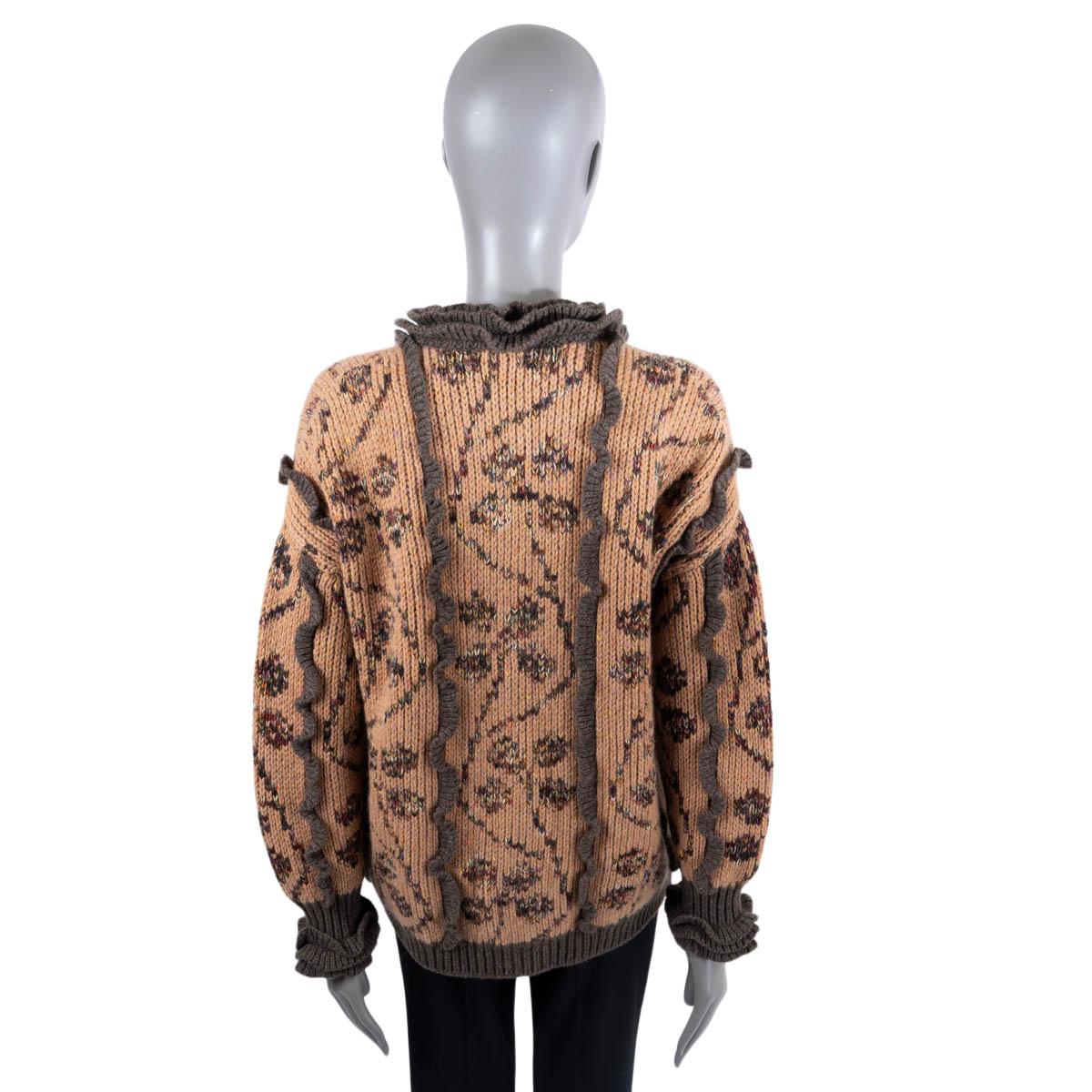 CHANEL peachy brown cashmere 22K FLORAL INTARSIA KNIT Jacket 36 XS 1