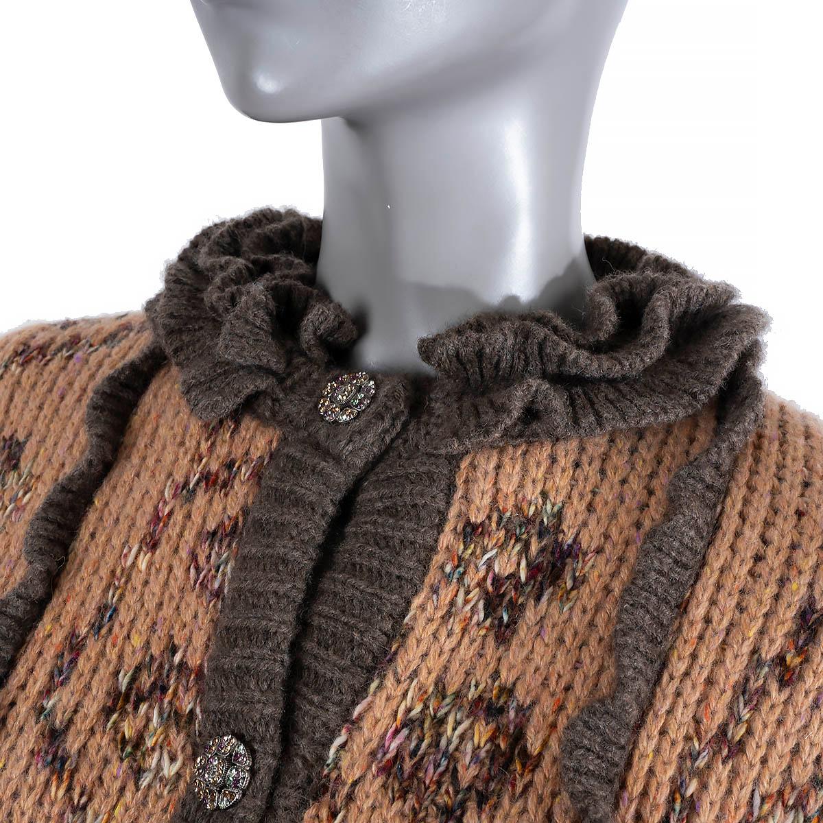 CHANEL peachy brown cashmere 22K FLORAL INTARSIA KNIT Jacket 36 XS 2