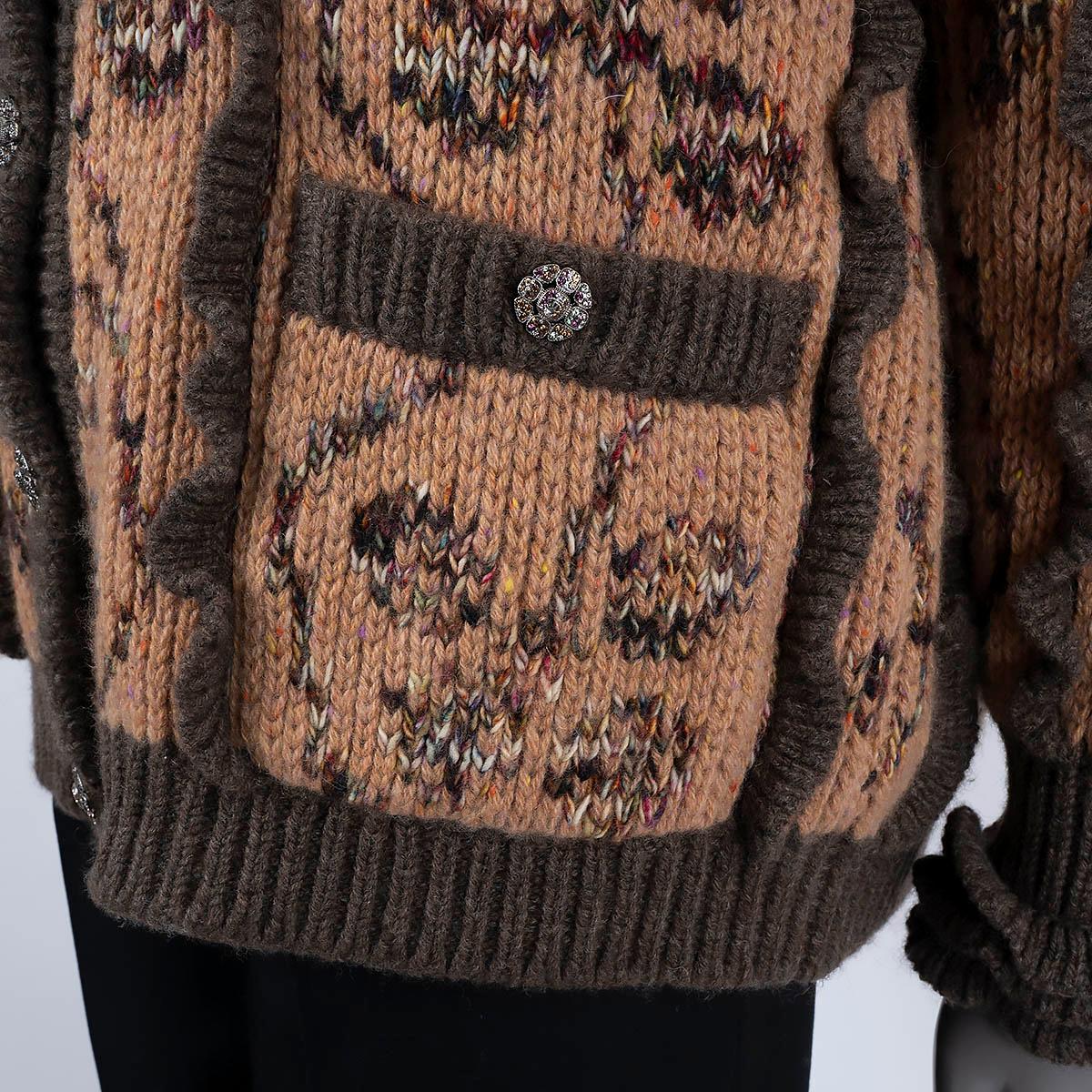 CHANEL peachy brown cashmere 22K FLORAL INTARSIA KNIT Jacket 36 XS 3