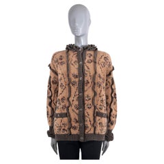 CHANEL peachy brown cashmere 22K FLORAL INTARSIA KNIT Jacket 36 XS