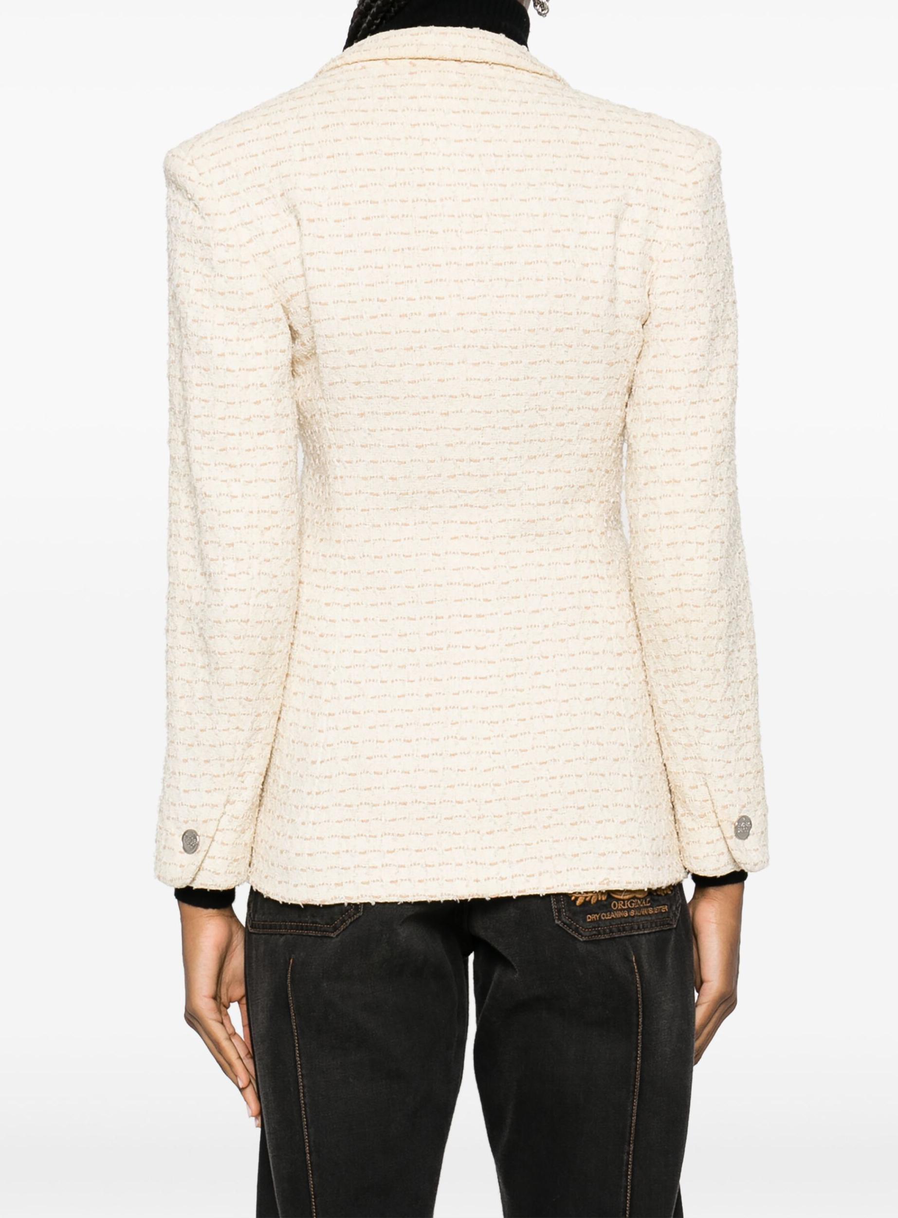 Beige Chanel Peaked Lapels Bouclé Tweed Blazer
