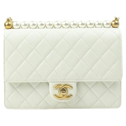 CHANEL, Pear Flap in white leather 