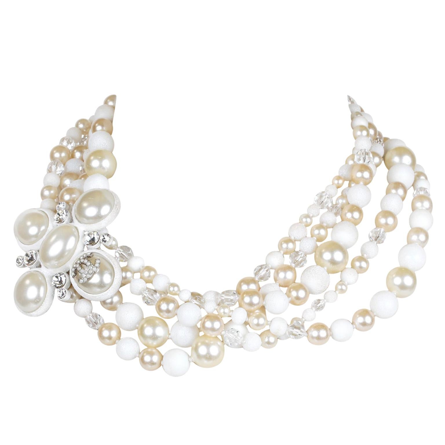 Choker  Metal glass pearls  diamantés gold beige  crystal  Fashion   CHANEL