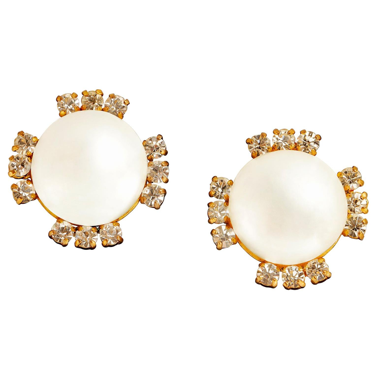 Chanel Pearl and Crystal Clip On Earrings