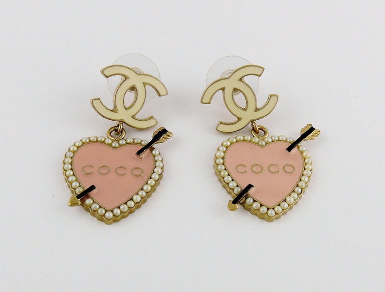 chanel earrings heart pearl
