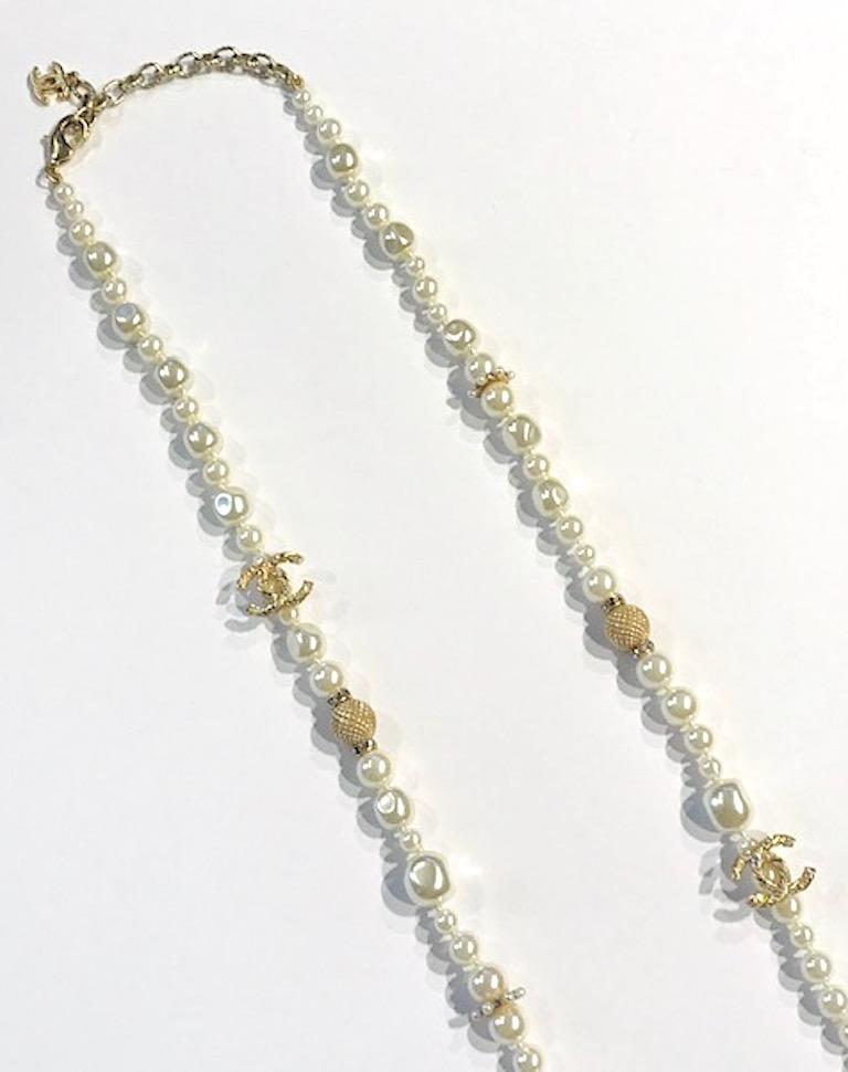 Chanel Pearl and Gold Bead Long Necklace, 2018 Cruise Collection at 1stDibs