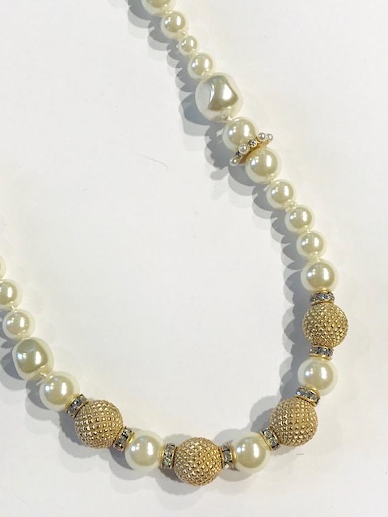 Chanel Pearl and Gold Bead Long Necklace, 2018 Cruise Collection In Excellent Condition In New York, NY