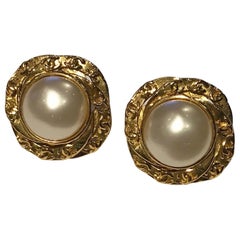 Vintage Chanel Pearl and Gold Button Earrings,  Autumn 1993 Collection
