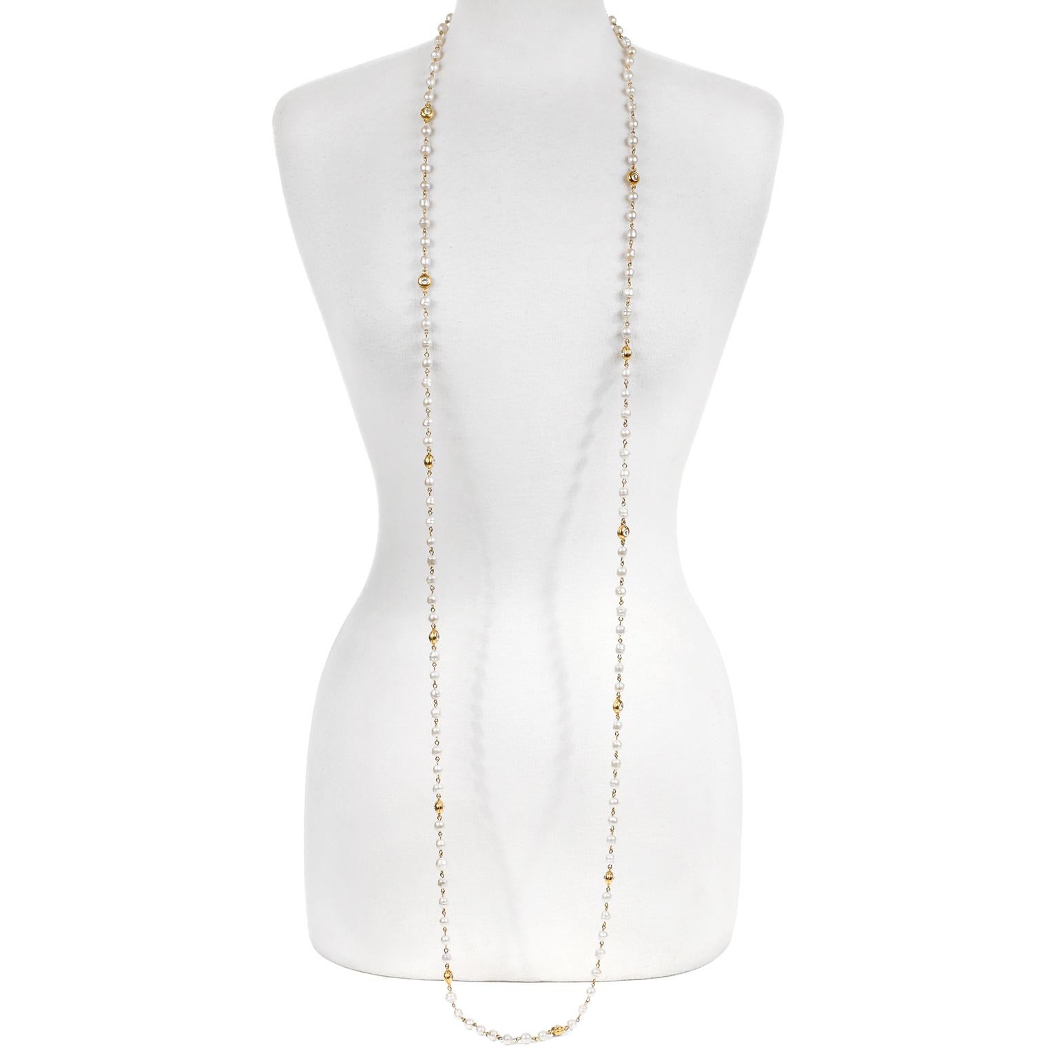 Women's Chanel Pearl and Gold Extra Long Necklace