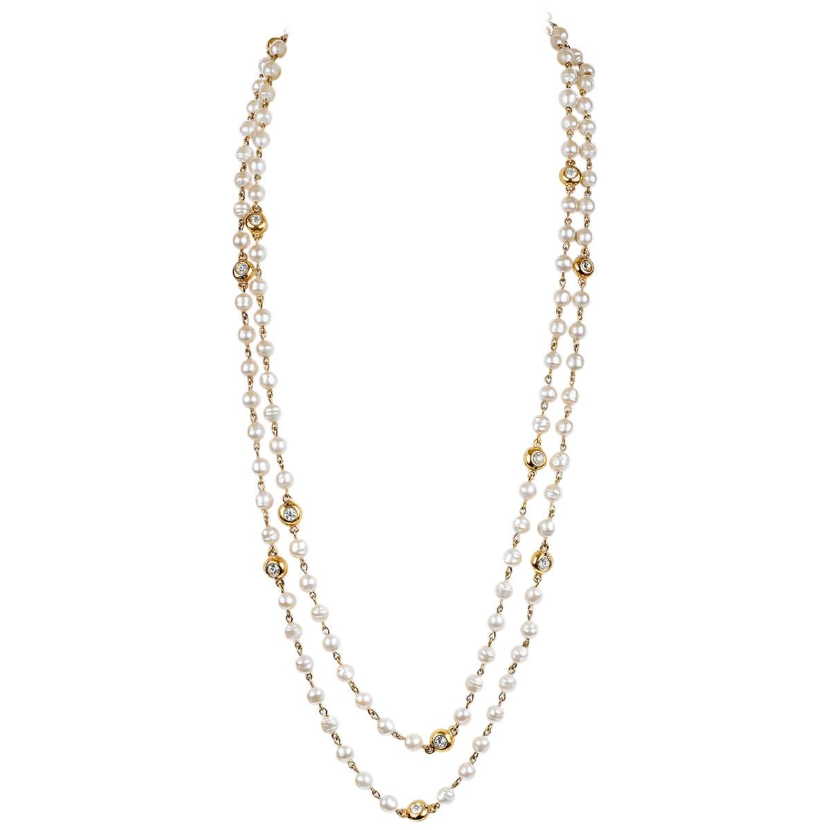 Chanel Pearl Crystal Large Heavy Cross Pendant Necklace in Black – LLBazar