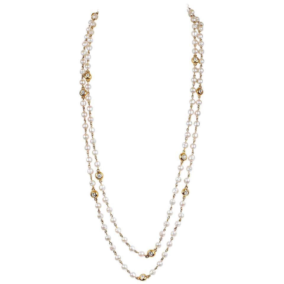 Chanel Pearl and Gold Extra Long Necklace For Sale at 1stDibs | extra