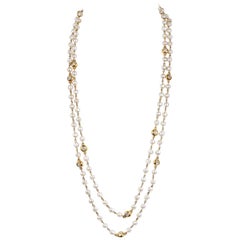 Vintage Chanel Pearl and Gold Extra Long Necklace