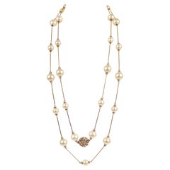 Chanel Pearl and Gold Pin Extra Long Necklace with Amber Crystal Ball