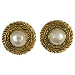 Chanel Pearl and Goldtone Clip-On Earrings in Box 1980s