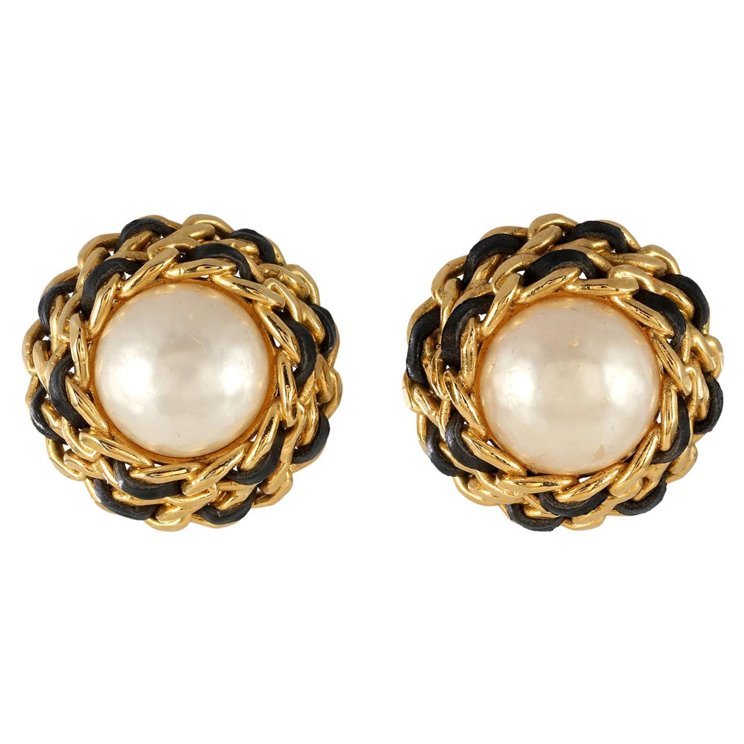 Chanel Pearl and Leather Chain Vintage Earrings For Sale at 1stDibs |  vintage earrings for sale, vintage earrings pearl