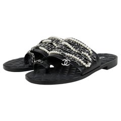 Chanel Pearl and Leather Laced Chain Sandals sz 39C