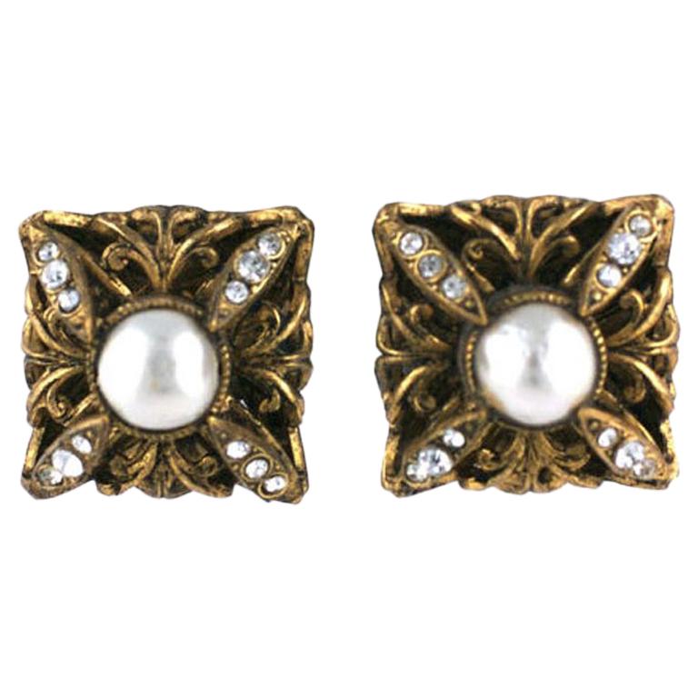 Chanel Pearl and Paste Earrings For Sale