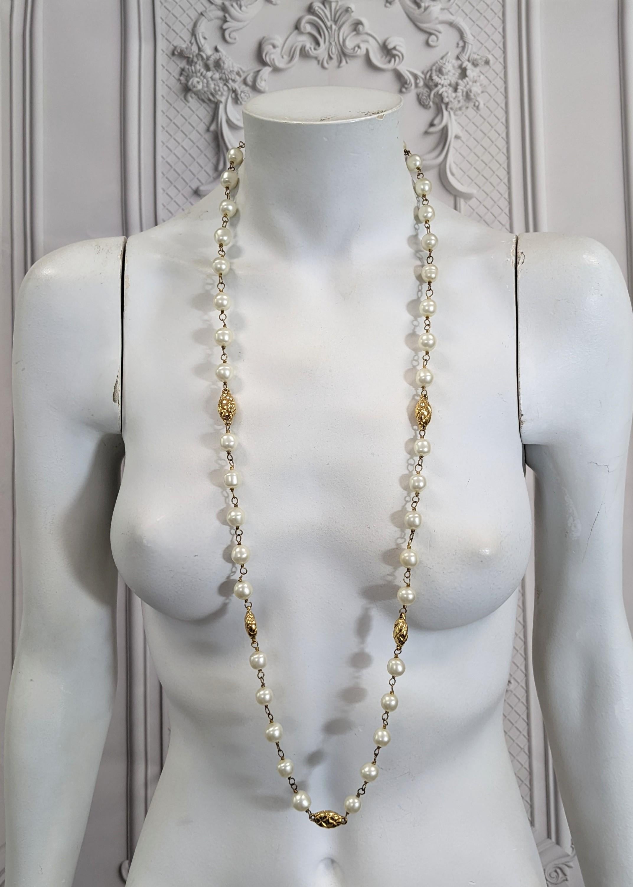 Women's or Men's Chanel Pearl and Quilted Bead Chain  For Sale