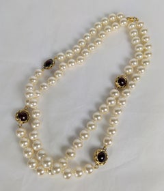 Chanel Pearl and Ruby Gripoix Glass Station Necklace