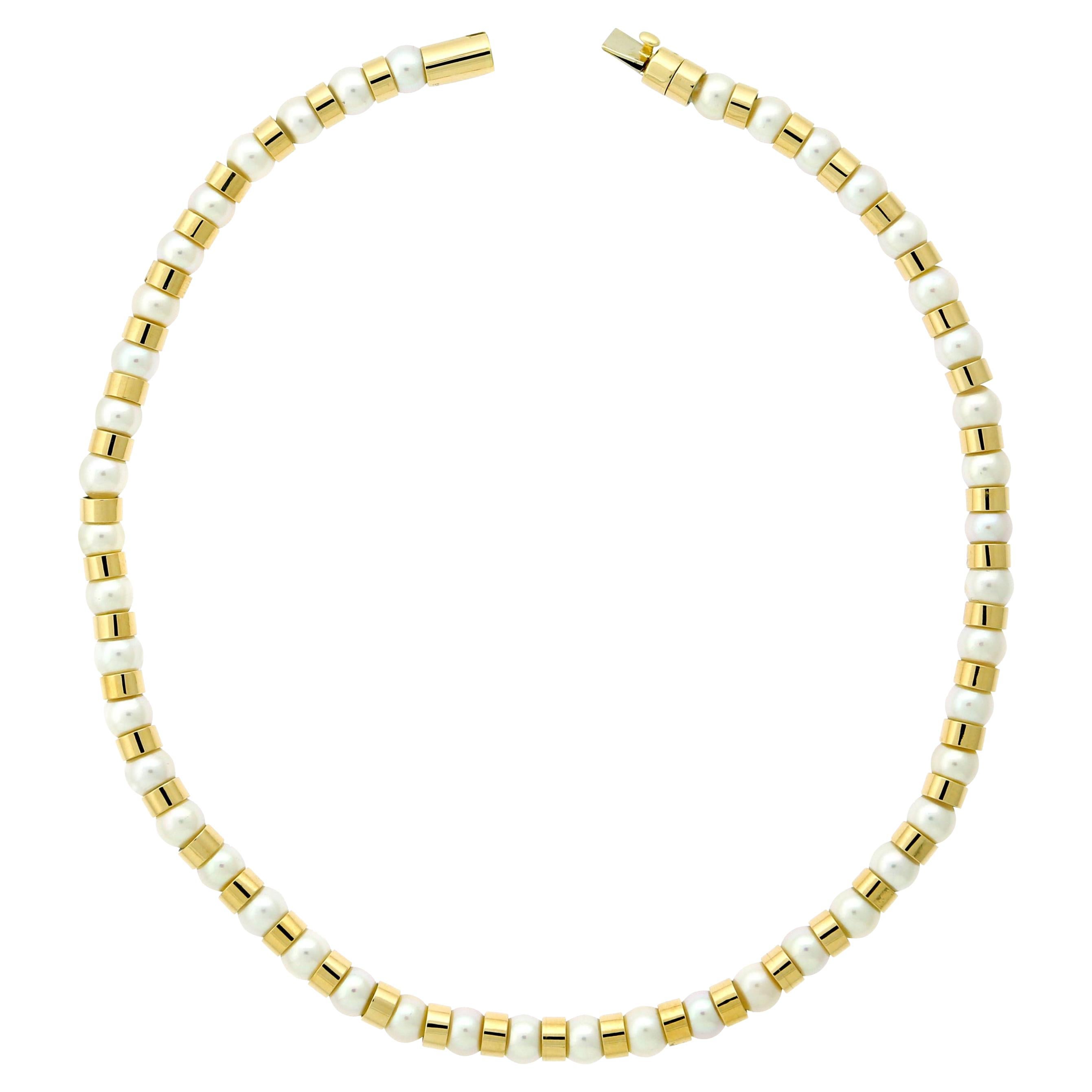 Chanel Pearl Bead Yellow Gold Necklace For Sale