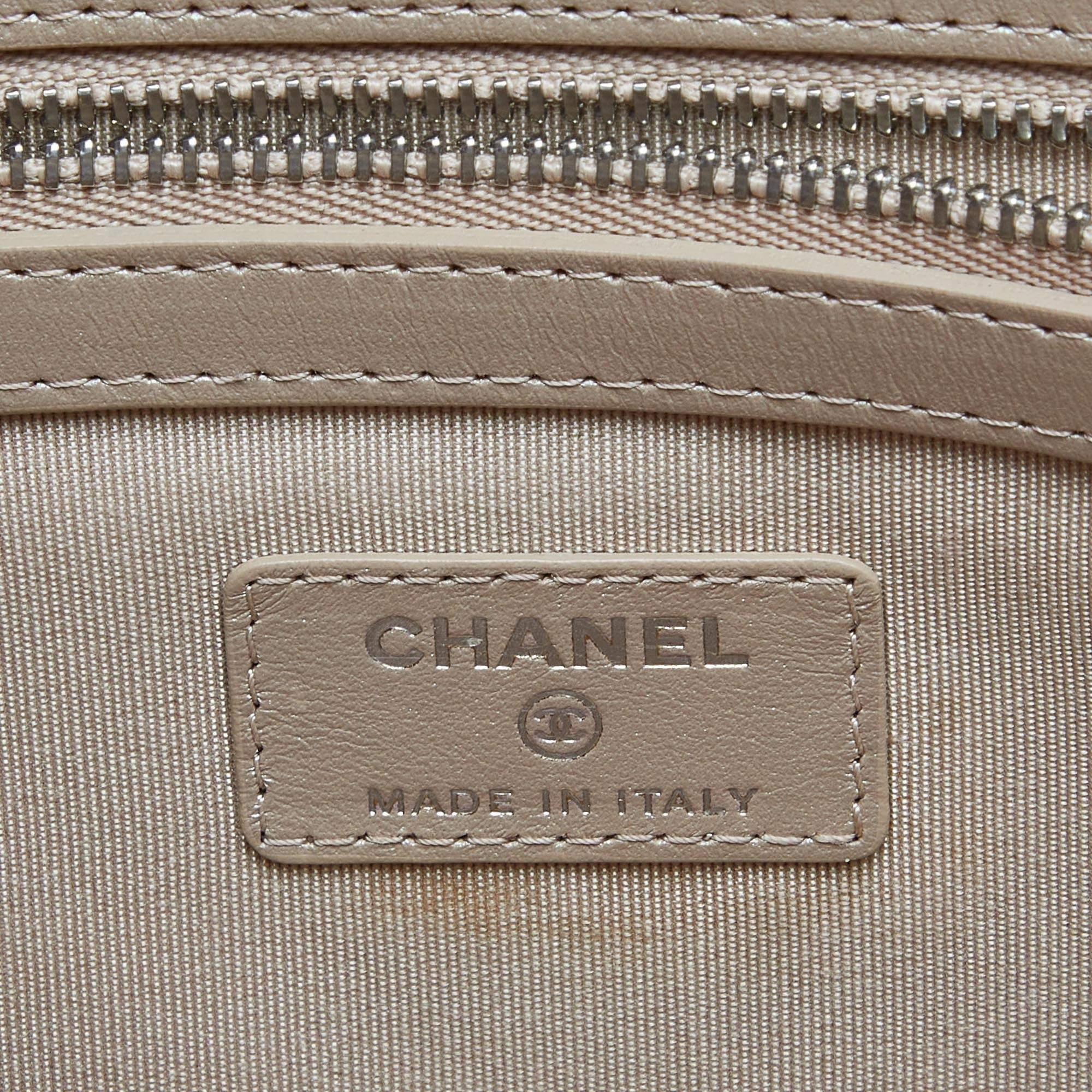 Chanel Pearl Beige Chevron Caviar Leather Large O-Case Zip Pouch 5