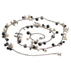 Chanel Pearl Black Bead CC Baroque Sautoir Necklace