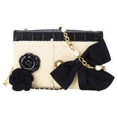 Chanel Pearl Black White Tweed Chain Borsa a tracolla in pelle d'agnello d'acqua dolce