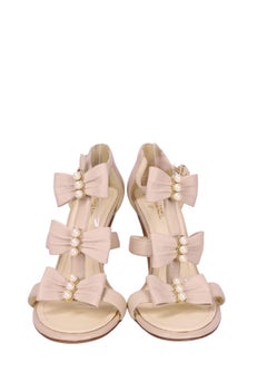 Chanel Pearl Bow Leather Heeled Sandals - EU 38
