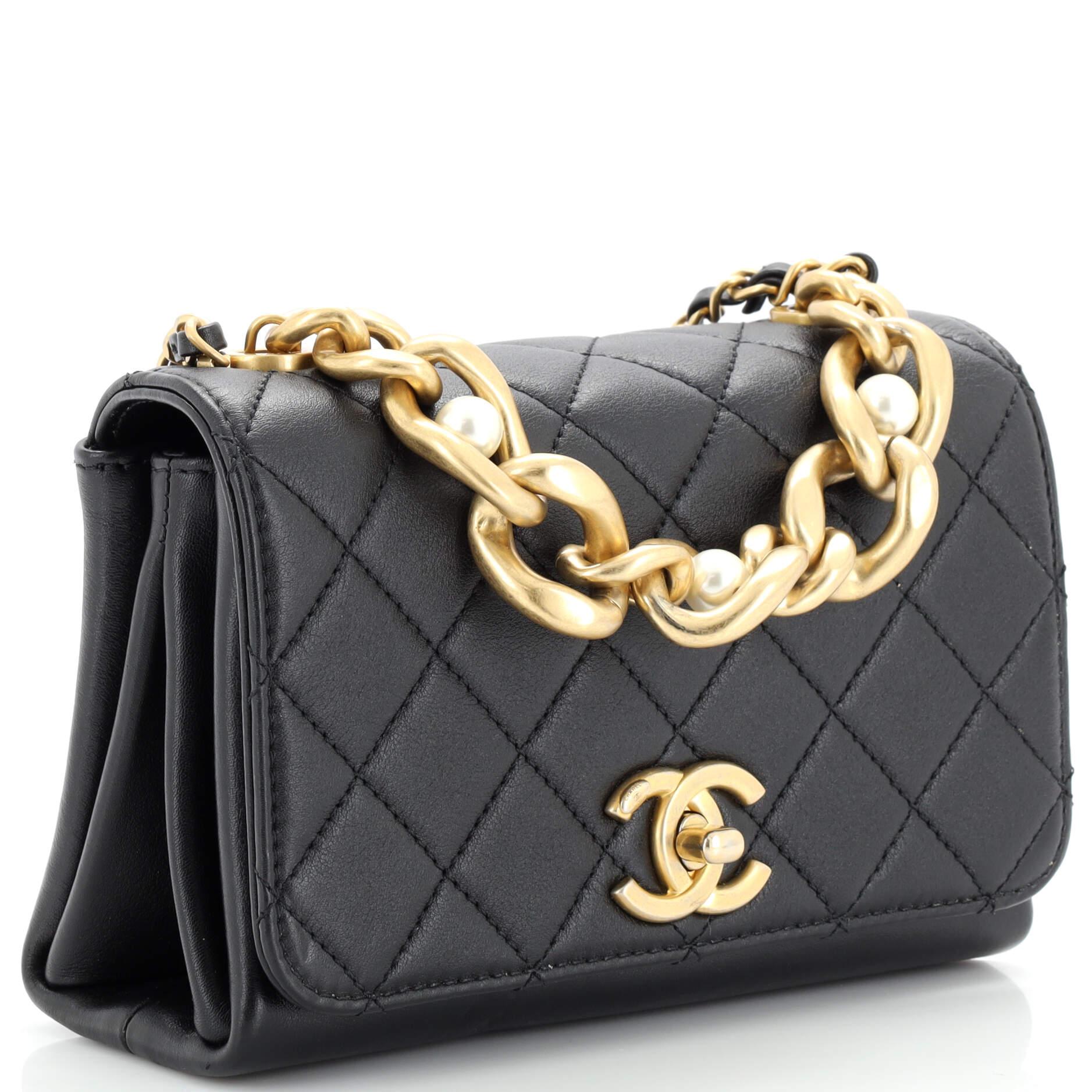 Chanel Pearl Boy Chain Flap Bag Quilted Calfskin Mini In Good Condition In NY, NY