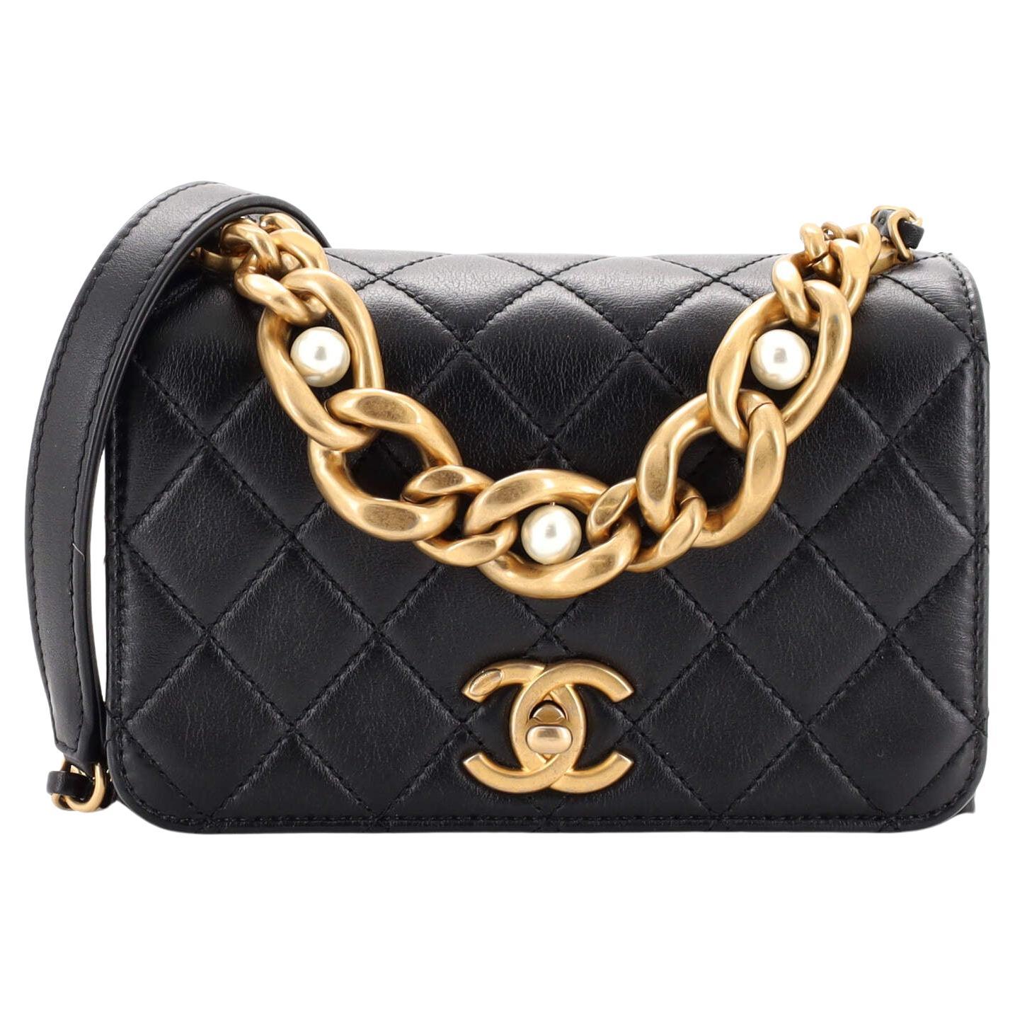 Chanel Mini 22 Bag Black Calfskin and Pearl Antique Gold Hardware