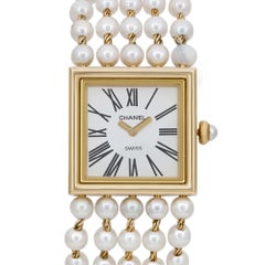 Chanel Pearl Bracelet 18K Yellow Gold White Dial Quartz Ladies Watch 217015846