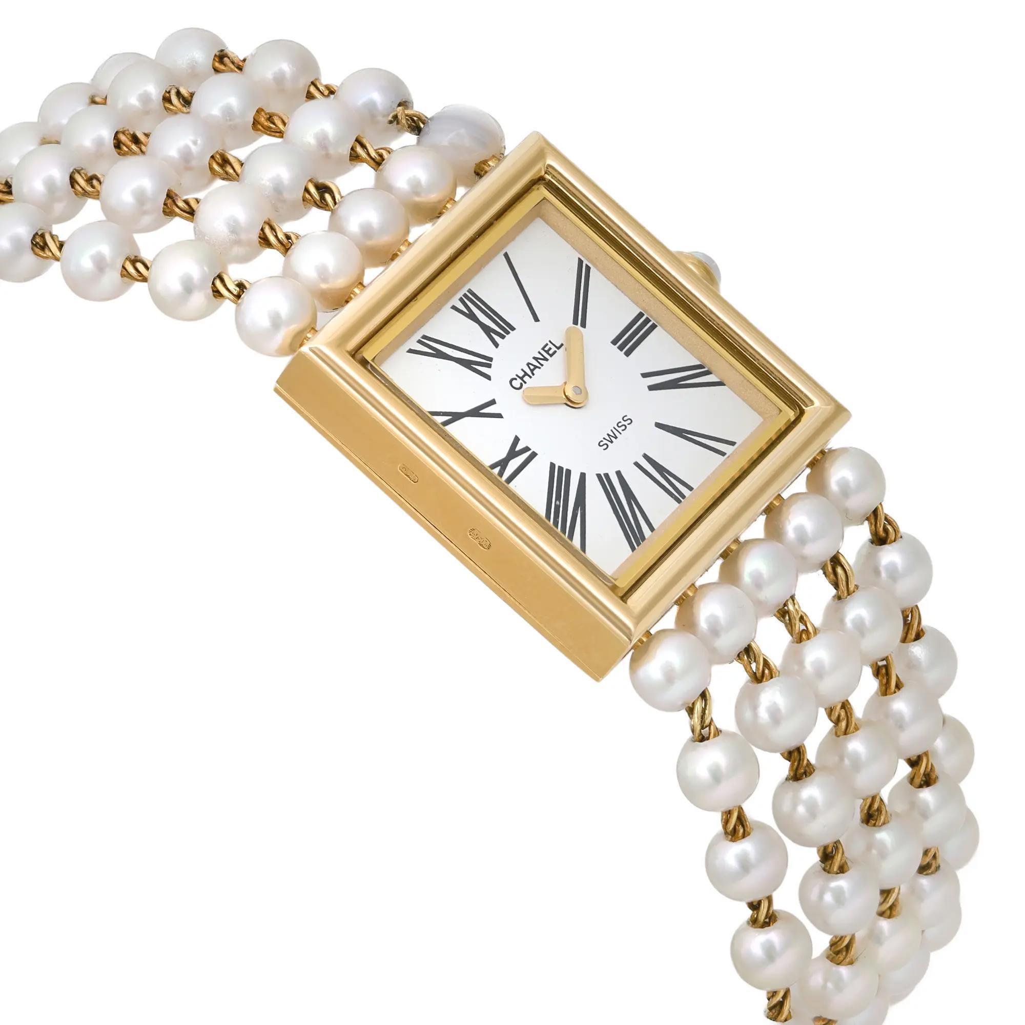 Women's Chanel Pearl Bracelet 18K Yellow Gold White Dial Quartz Ladies Watch 217015846