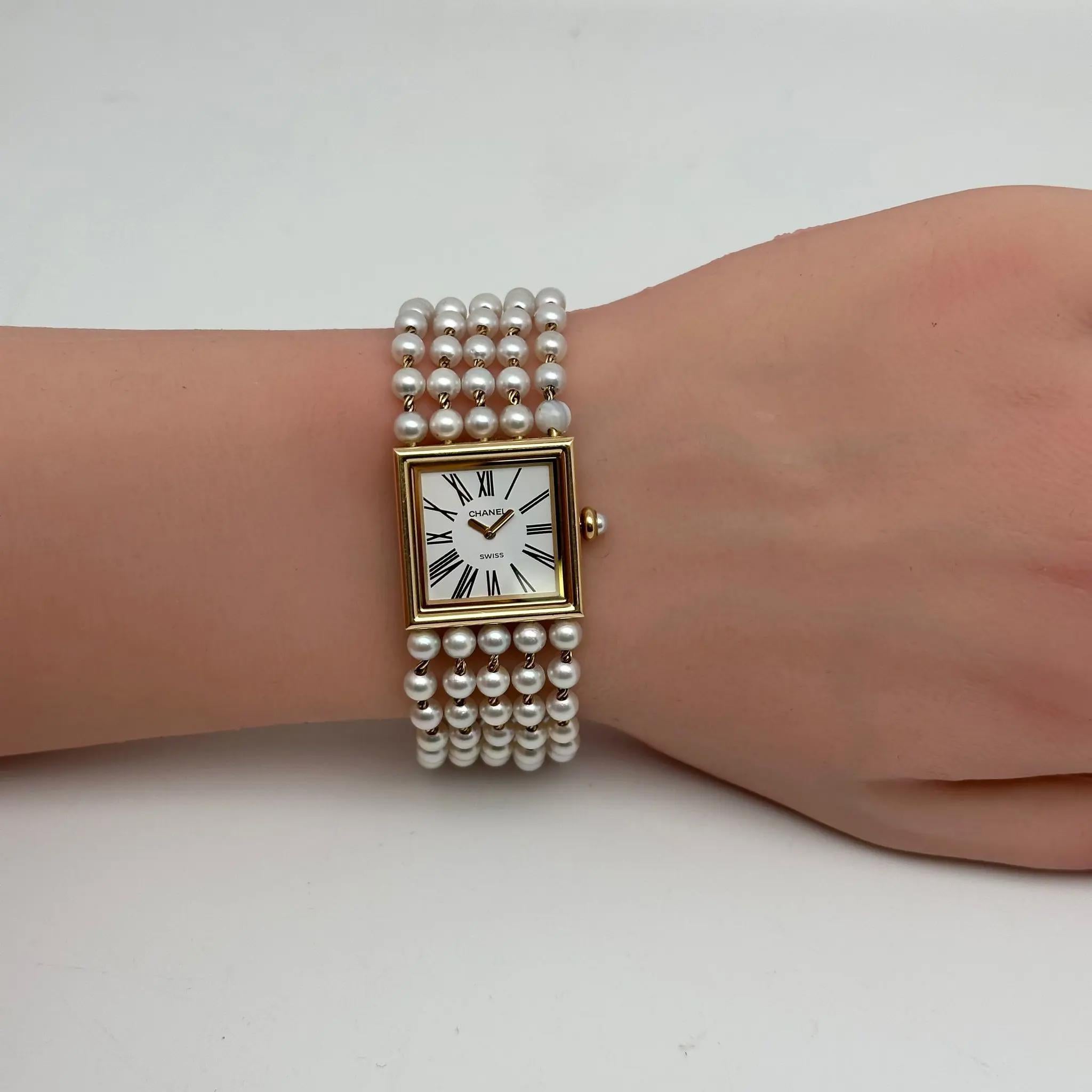 Chanel Pearl Bracelet 18K Yellow Gold White Dial Quartz Ladies Watch 217015846 2