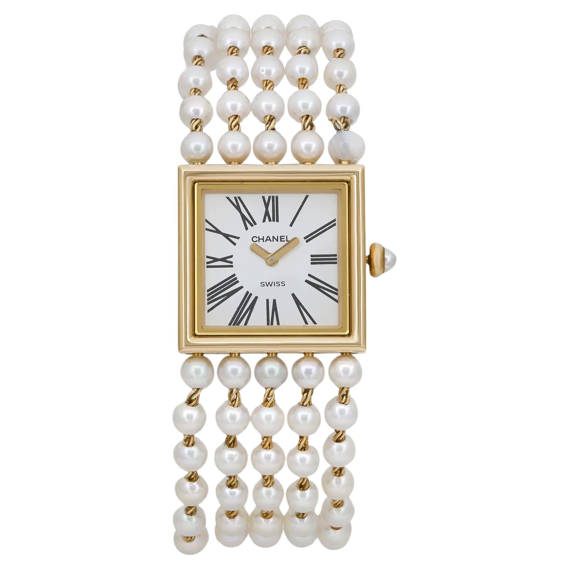Chanel Pearl Bracelet 18K Yellow Gold White Dial Quartz Ladies Watch 217015846