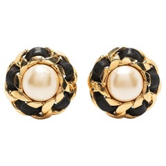 Retro Chanel Pearl Button Earrings