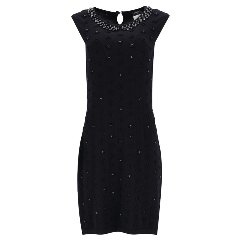 Chanel Pearl and Camellia Flower Cashmere Dress For Sale at 1stDibs