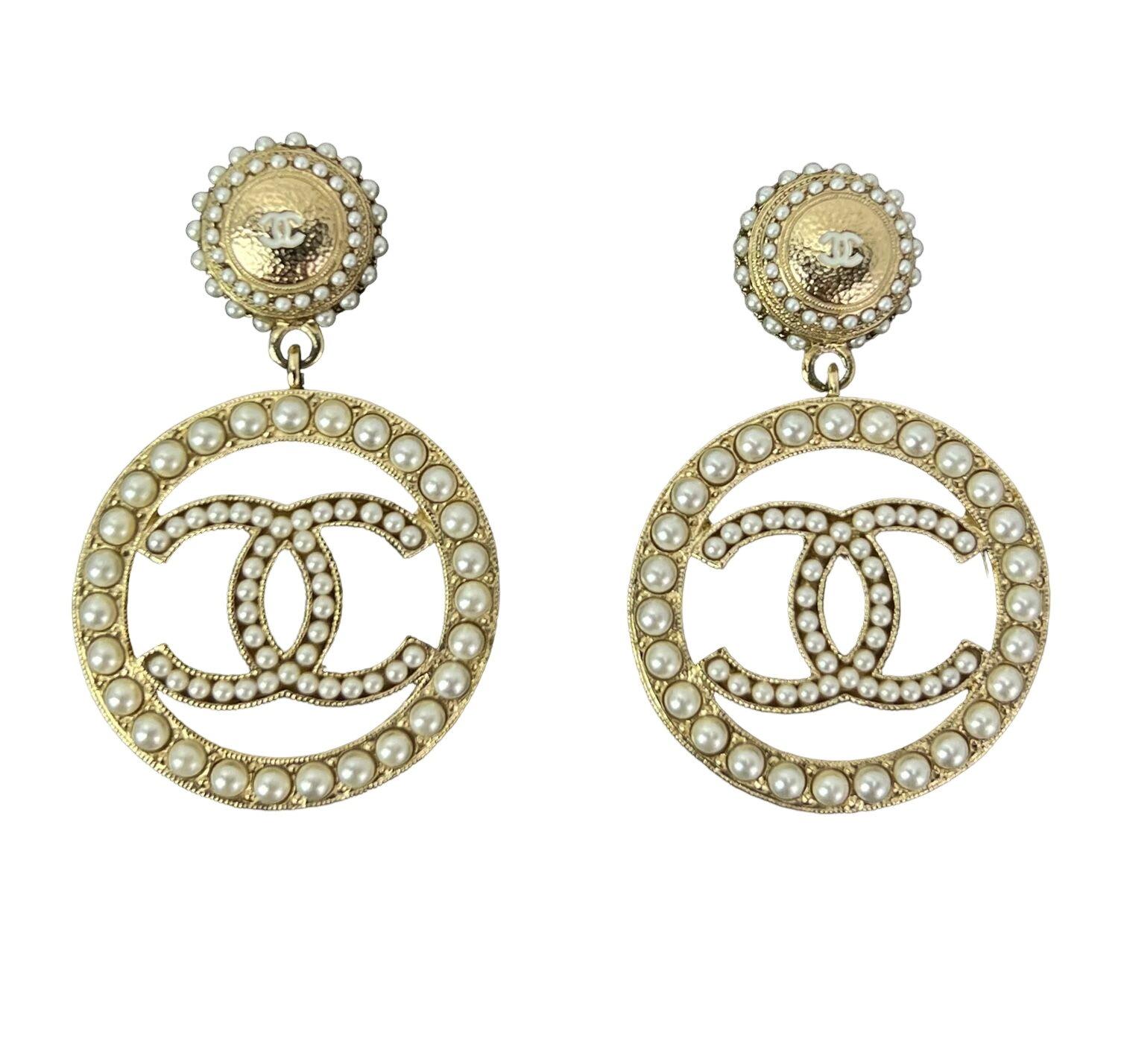 CHANEL Pearl CC Drop Earrings in Gold  14