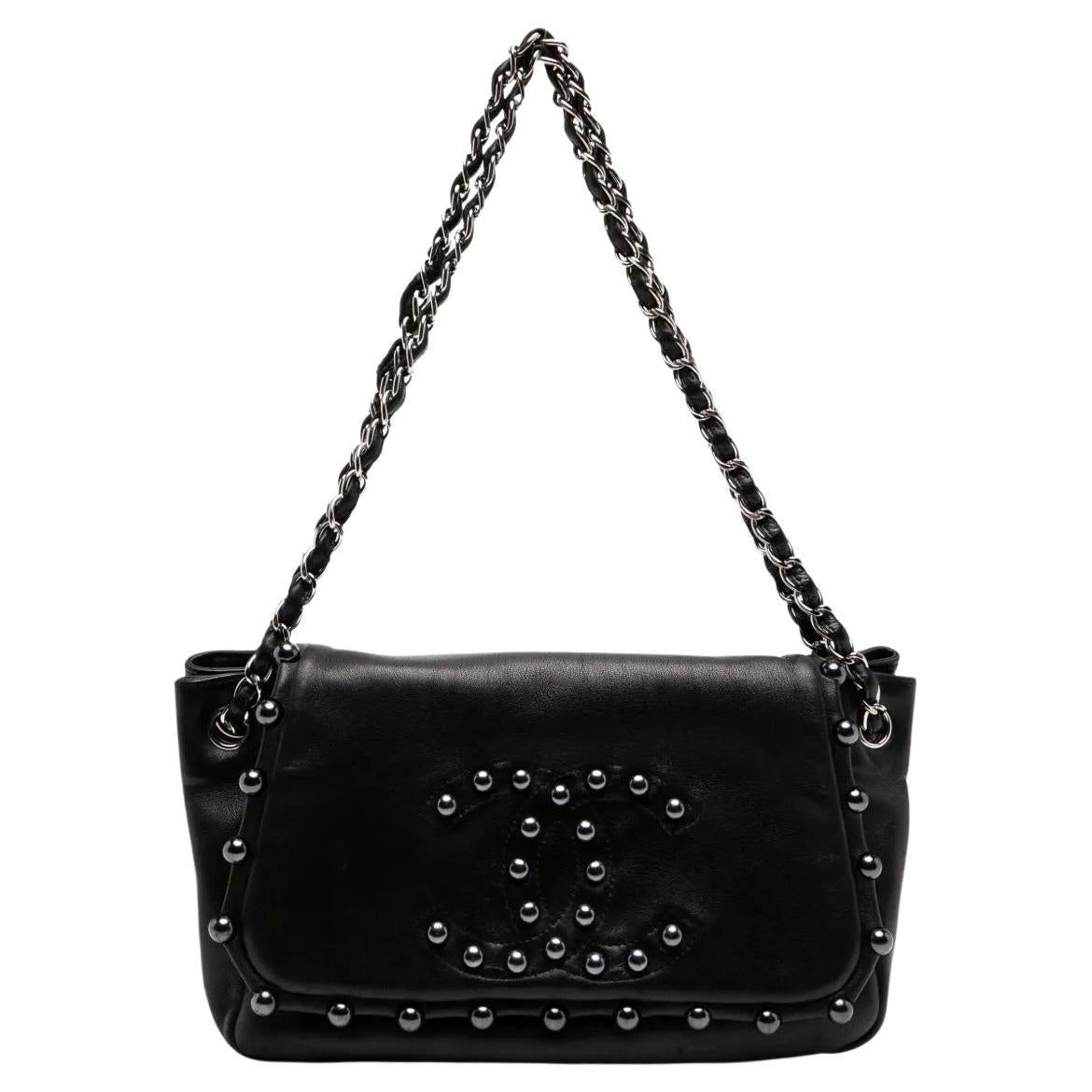 Chanel Pearl CC Flap Black Lambskin 2008 Crossbody Shoulder Bad For Sale
