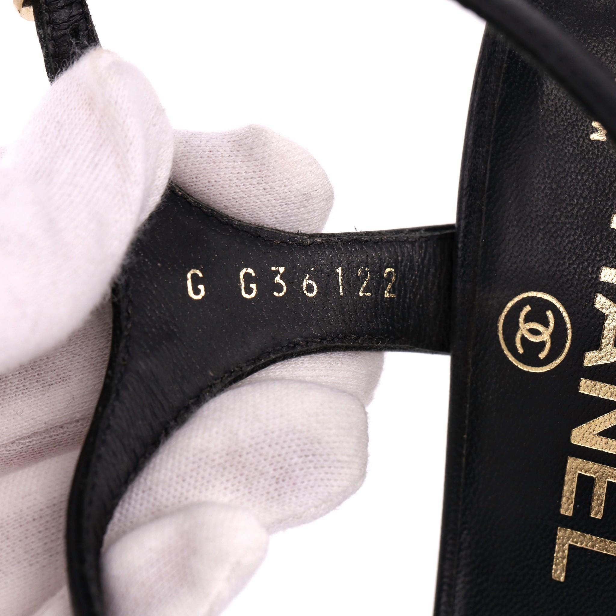 Chanel Pearl & CC' Logo Trimmed Leather Sandals 6