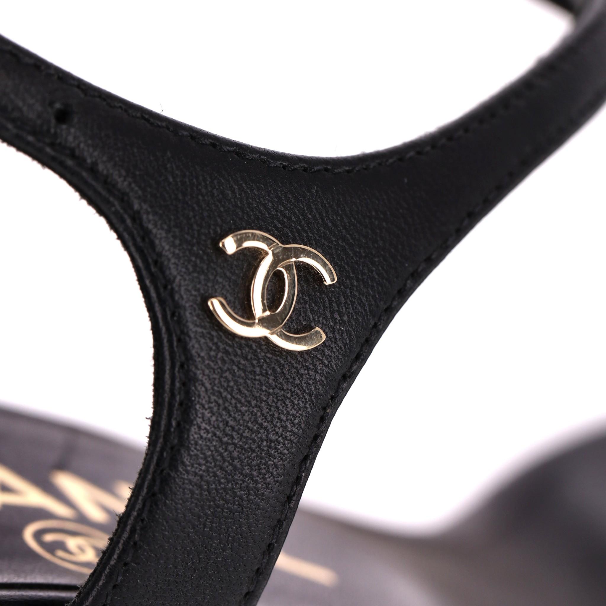 Chanel Pearl & CC' Logo Trimmed Leather Sandals 3