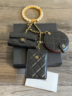 Chanel Pearl CC Wristlet Black Lambskin Multi Pouches