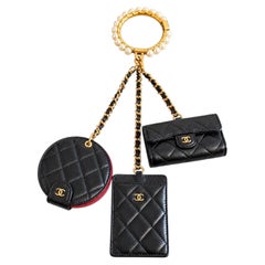 Chanel Pearl CC Wristlet Black Lambskin Multi Pouches