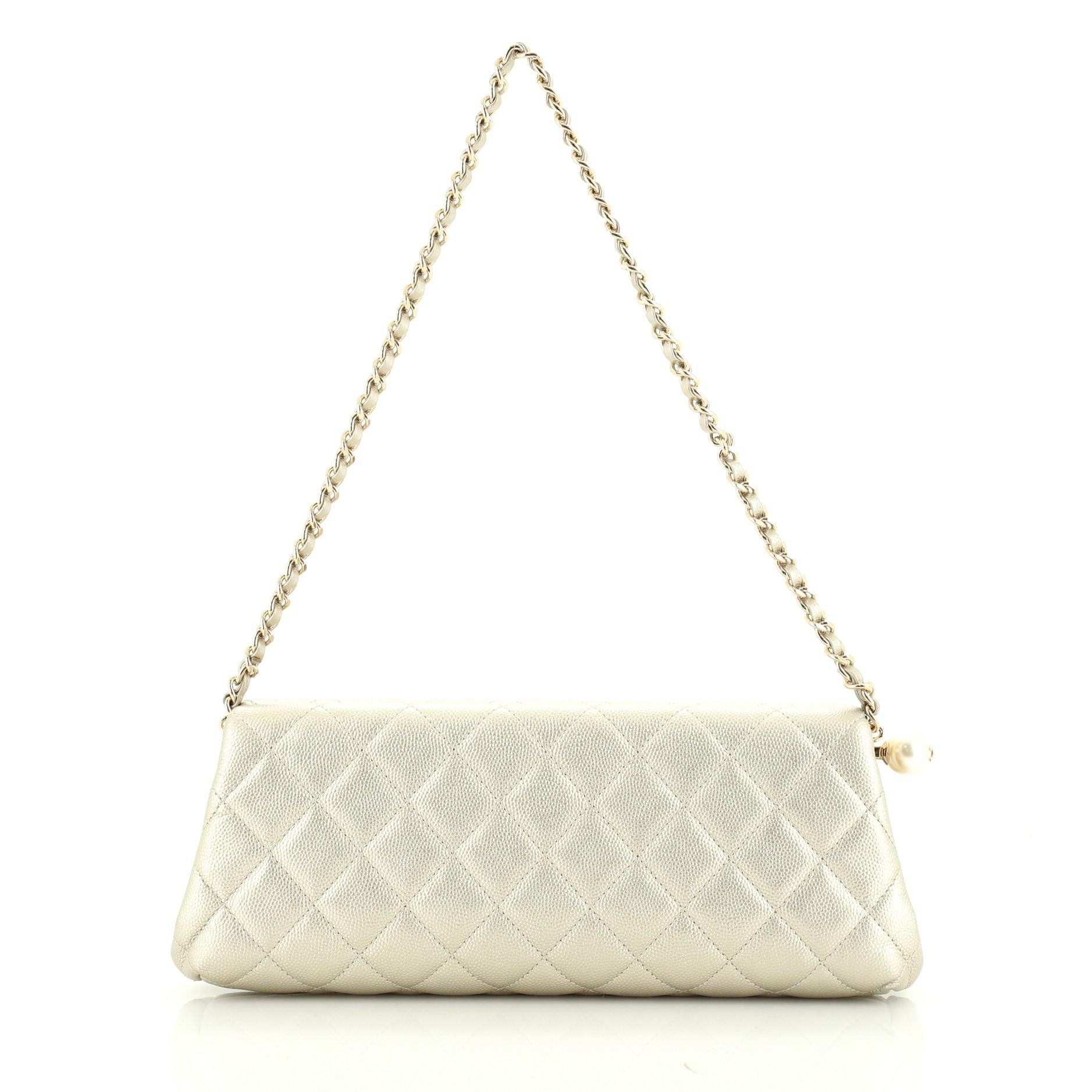 Chanel Pearl Chain Clutch Quilted Caviar In Good Condition In NY, NY