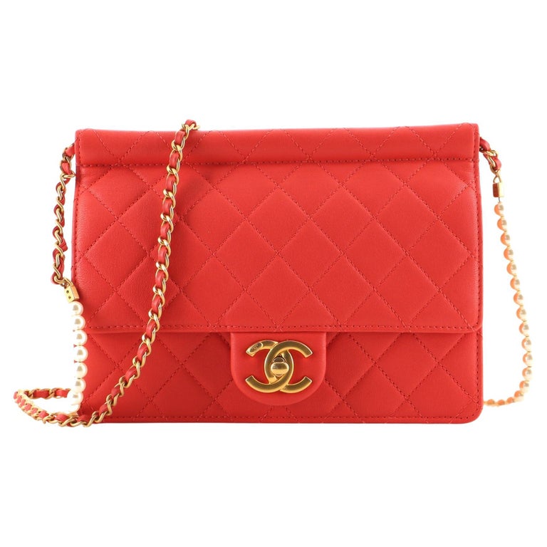 Chanel Pearl Chain Flap Bag Quilted Lambskin Small at 1stDibs