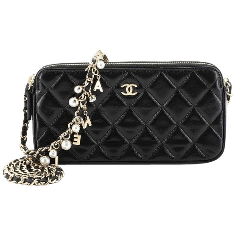 Chanel Blue Canvas CC Double Zip Clutch on Chain