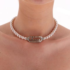 Chanel Pearl Choker Necklace With Crystal Embellished 'Chanel' Signature