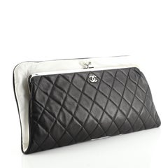 Chanel Pearl Clasp Frame Clutch Quilted Lambskin Large