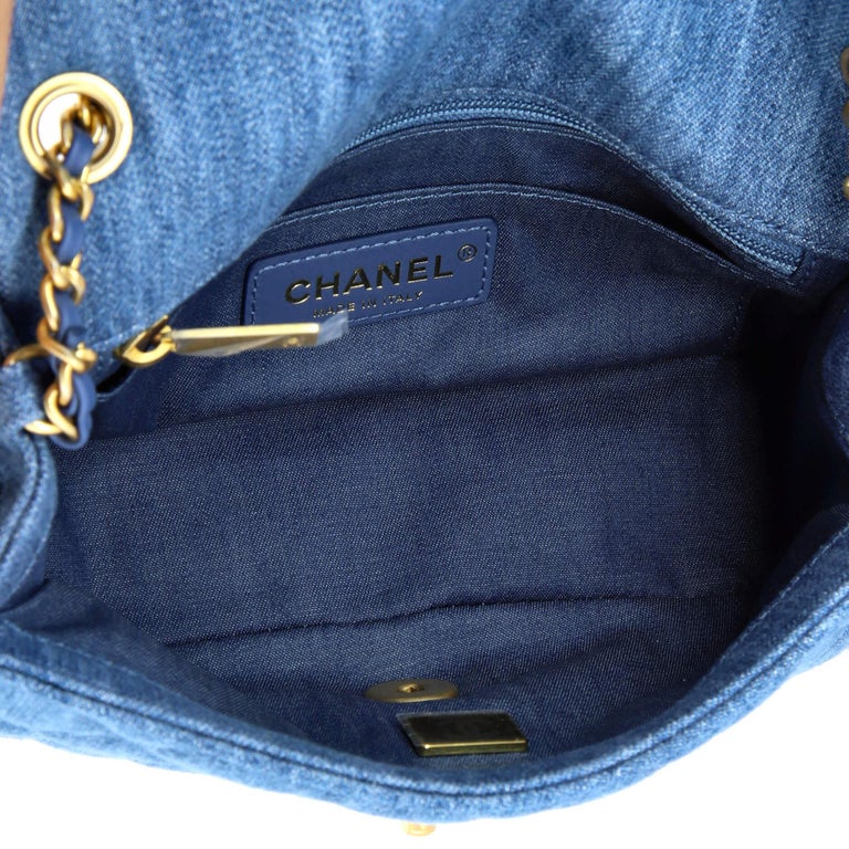Chanel Quilted Denim Mini Pearl Crush Flap Gold Hardware, 2022